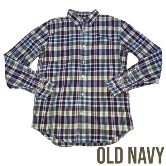 Old Navy Slim Fit Plaid Button Down Cotton Shirt - Men’s Large - Picture 1 of 11